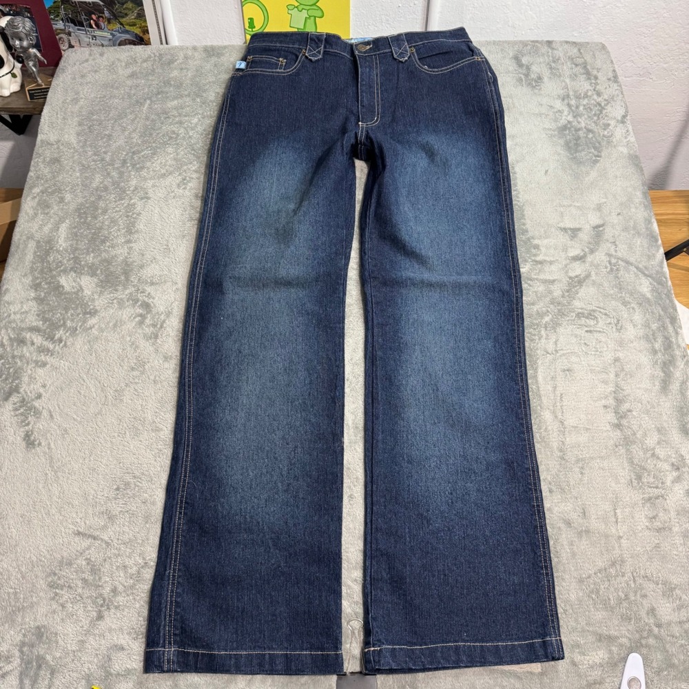 VTG Y2K Duplex Jeans Dark Wash Wide Leg Flap Pockets Floral Embroidery Sz 12